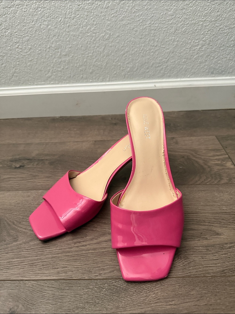 Nine West Hot Pink Patent Slide Mules